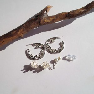 睡蓮と流水の4WAYシルバーピアス 各パーツ