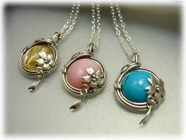 円桜ネックレス 天然石 シルバー925